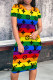 Colour Casual Letters Patchwork O Neck Wrapped Skirt Dresses