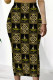 Black Gold Casual Floral Print Letters Contrast Regular High Waist Full Print Bottoms