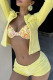 Yellow Casual Solid Color Pocket Buckle Patchwork Cardigan Collar Long Sleeve Two Pieces