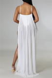 White Sexy Patchwork Slit Spaghetti Strap Bodycon Bodysuits