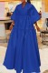 Blue Casual Solid Color V Neck Long Dresses