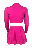 Pink Casual Solid Color Basic O Neck Long Sleeve Two Pieces