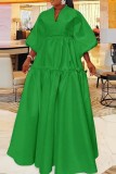 Blue Casual Solid Color V Neck Long Dresses