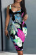 Black Casual Floral Print Basic U Neck Vest Dresses