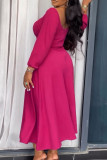 Fuchsia Casual Solid Color Hollow Out Patchwork Backless Strap Design Square Neck Long Dresses