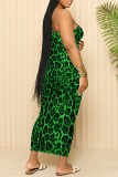 Red Sexy Casual Print Backless Spaghetti Strap Long Dresses