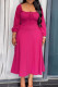 Fuchsia Casual Solid Color Hollow Out Patchwork Backless Strap Design Square Neck Long Dresses