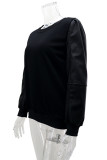 Black Casual Solid Color Patchwork O Neck Tops