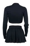 Pink Casual Solid Color Basic O Neck Long Sleeve Two Pieces