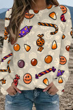 Apricot Casual Street Graffiti Print Contrast O Neck Tops