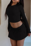 Pink Casual Solid Color Basic O Neck Long Sleeve Two Pieces