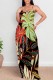 Black Green Casual Floral Print Backless Spaghetti Strap Long Dresses