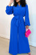 Blue Casual Solid Color Buckle Patchwork Strap Design Turndown Collar Loose Jumpsuits