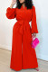 Red Casual Solid Color Buckle Patchwork Strap Design Turndown Collar Loose Jumpsuits