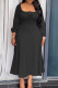Black Casual Solid Color Hollow Out Patchwork Backless Strap Design Square Neck Long Dresses
