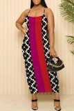 Red Sexy Casual Print Backless Spaghetti Strap Long Dresses
