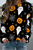Apricot Casual Street Graffiti Print Contrast O Neck Tops