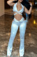 White Sexy Solid Color Hollow Out Patchwork Backless Halter Sleeveless Two Pieces