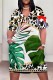 White Green Casual Print Pocket V Neck Short Sleeve Plus Size Dresses
