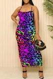 Red Sexy Casual Print Backless Spaghetti Strap Long Dresses