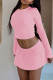 Pink Casual Solid Color Basic O Neck Long Sleeve Two Pieces