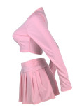 Pink Casual Solid Color Basic O Neck Long Sleeve Two Pieces
