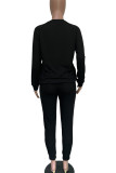 Deep Blue Casual Solid Color Pocket Patchwork O Neck Long Sleeve Two Pieces