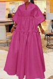 Blue Casual Solid Color V Neck Long Dresses