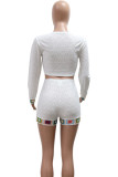 White Casual Hollow Out Patchwork Strap Design V Neck Long Sleeve Two Pieces