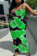 Green Sexy Casual Floral Print Backless Spaghetti Strap Long Dresses