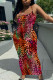 Red Sexy Casual Print Backless Spaghetti Strap Long Dresses