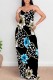 Black Casual Floral Print Backless Spaghetti Strap Long Dresses