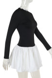 Black Sexy Patchwork Contrast O Neck Bud Dresses