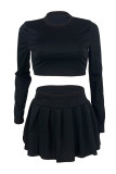 Pink Casual Solid Color Basic O Neck Long Sleeve Two Pieces