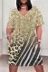 Gold Casual Print Pocket V Neck Short Sleeve Plus Size Dresses