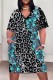 Blue Black Casual Print Pocket V Neck Short Sleeve Plus Size Dresses