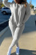 Grey Casual Solid Color Pocket Patchwork O Neck Long Sleeve Two Pieces
