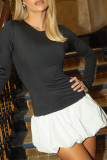 Black Sexy Patchwork Contrast O Neck Bud Dresses