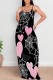 Black Pink Casual Print Backless Spaghetti Strap Long Dresses