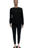 Deep Blue Casual Solid Color Pocket Patchwork O Neck Long Sleeve Two Pieces