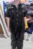 Black Casual Solid Color Pocket Turndown Collar Fitted Jumpsuits