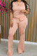 Pink Casual Solid Color Patchwork O Neck Plus Size Two Pieces