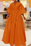 Blue Casual Solid Color V Neck Long Dresses