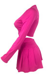 Pink Casual Solid Color Basic O Neck Long Sleeve Two Pieces