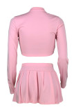 Pink Casual Solid Color Basic O Neck Long Sleeve Two Pieces