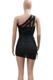 White Sexy Solid Color Patchwork Backless Asymmetrical Collar Irregular Dresses