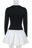 Black Sexy Patchwork Contrast O Neck Bud Dresses