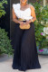 Black Casual Patchwork Backless Ruched Strap Design Contrast Ruffled Trim Spaghetti Strap Loose Jumpsuits