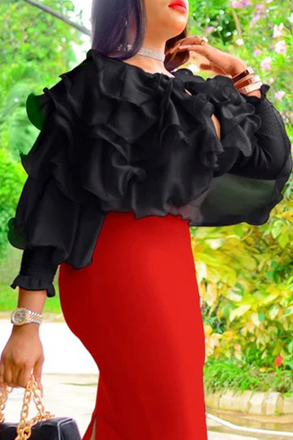 Black Street Solid Color Patchwork Ruched Strap Design V Neck Tops
