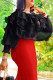 Black Street Solid Color Patchwork Ruched Strap Design V Neck Tops